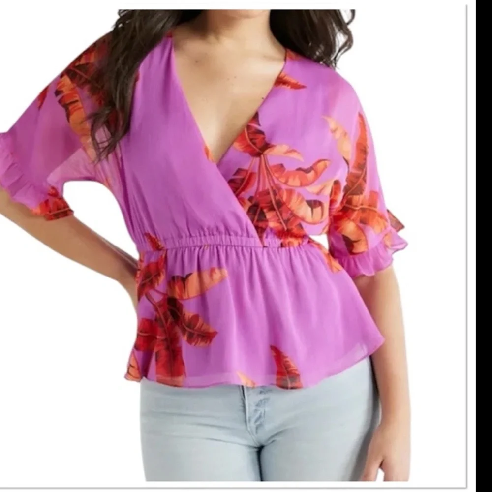Sofia Jeans Women's Faux Wrap Peplum Top with Short Sleeves,